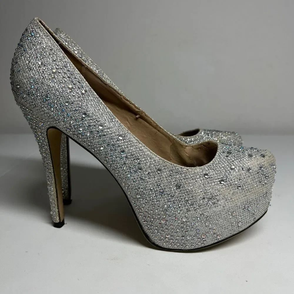 Eye Candie Silver Rhinestone 5"Stiletto Heel 2"Platform Toe Shoes WOMEN Size 10